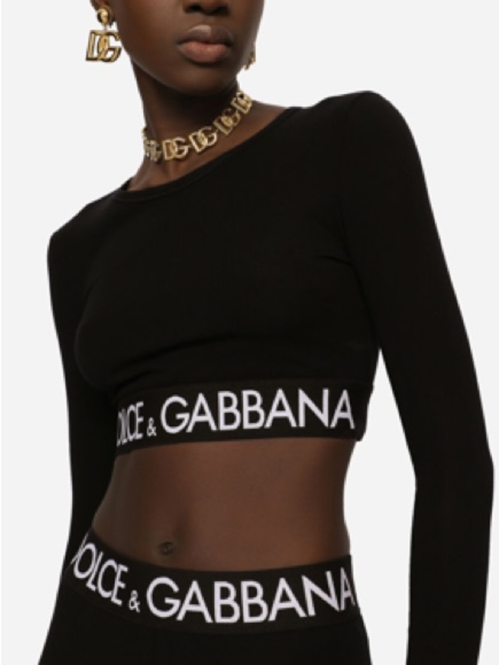 Dolce & Gabbana Black Crop Top with White Logo Band